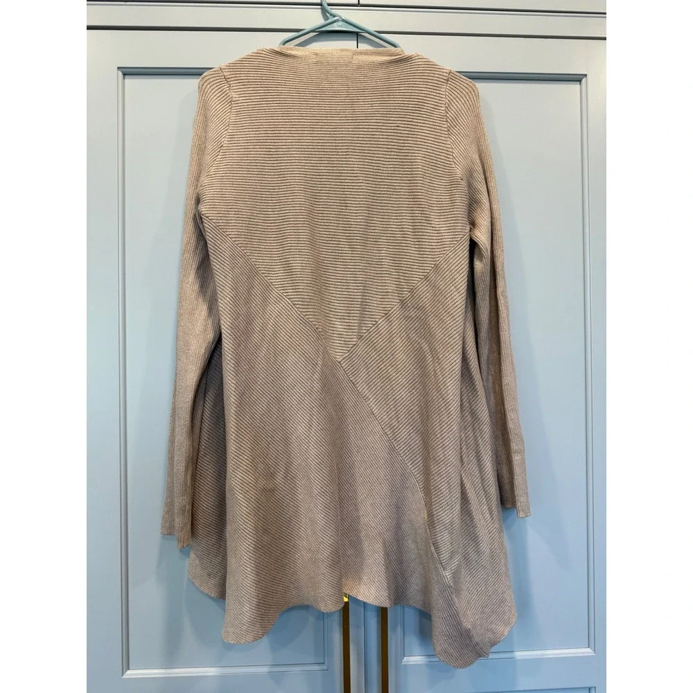 Dana Buchman Tan Metallic‎ Ribbed Open Front Lagenlook Cardigan Sweater Womens